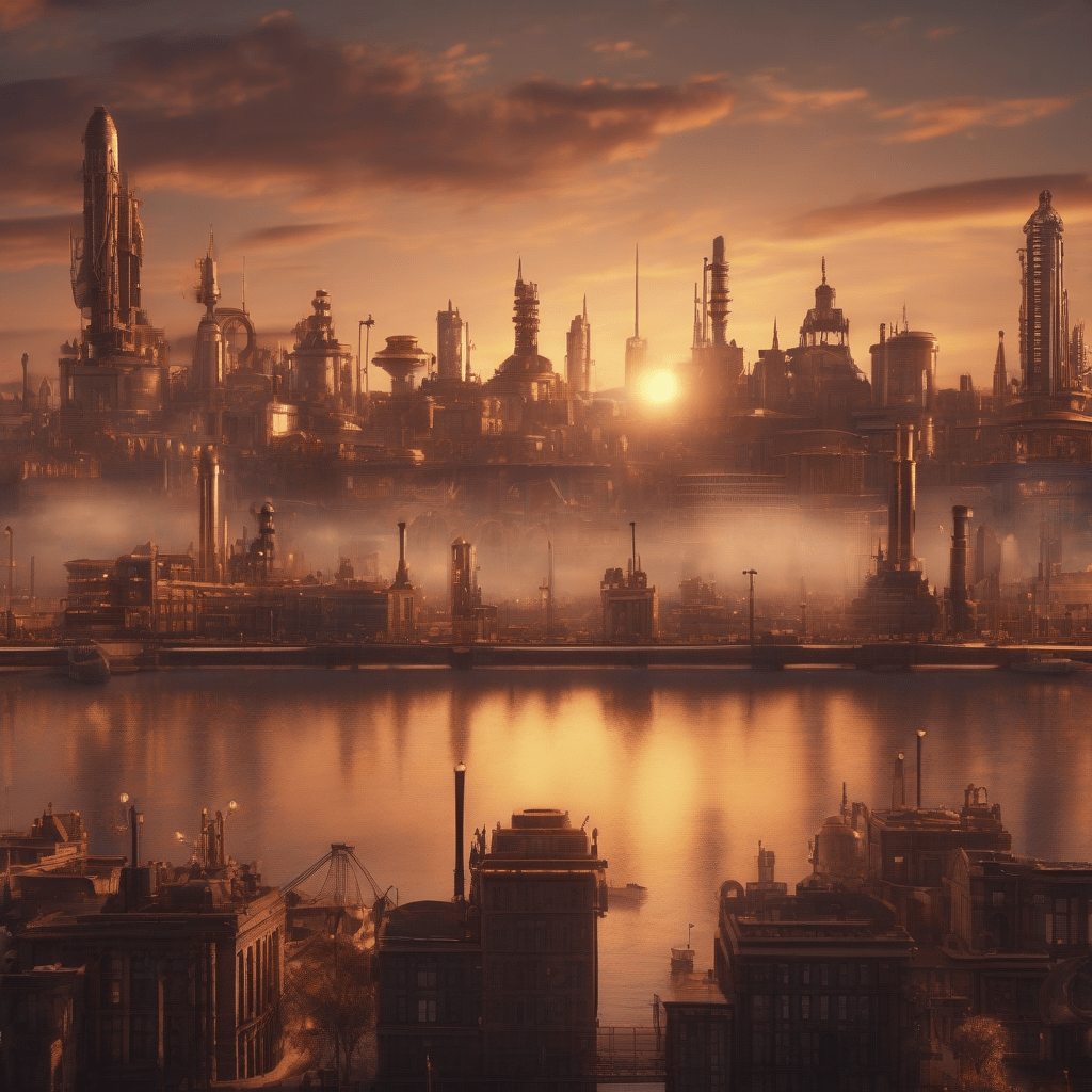 AI generated image of a steampunk city
